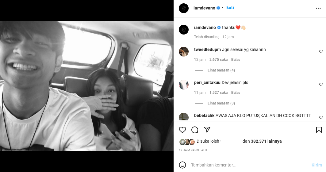 Devano Danendra Isyaratkan Putus dengan Naura Ayu, Bikin Fans Heboh