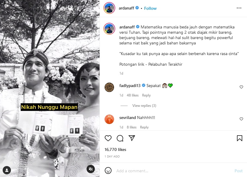 Arda Naff berbagi pandangan soal menikah