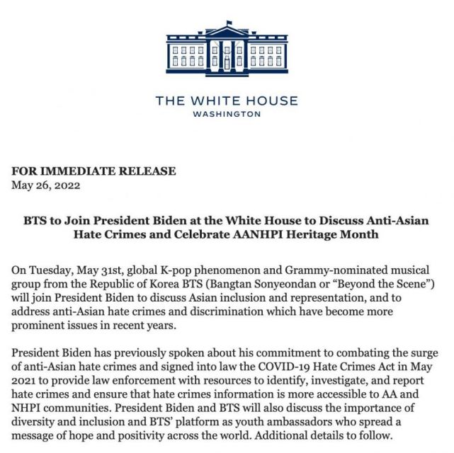 Undangan resmi White House untuk BTS