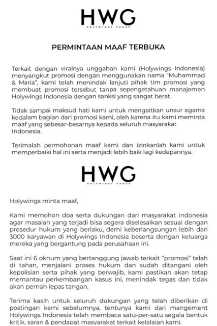 Permintaan maaf Holywings