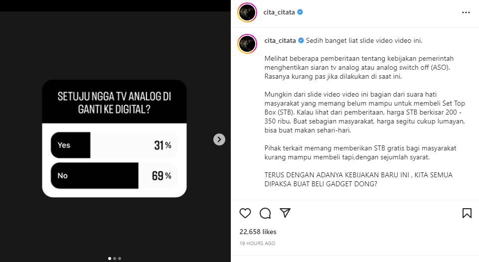 Cita Citata kritik penghapusan tv analog