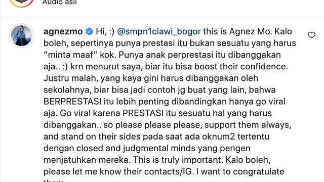 Komentar Agnezmo terhadap klarifikasi SMPN 1 Ciawi