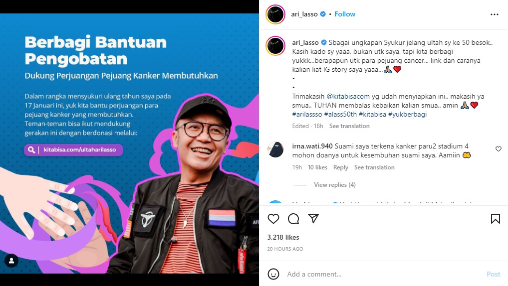 Ari Lasso buka donasi untuk pejuang kanker