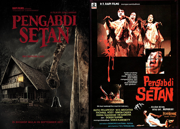 Poster film Pengabdi Setan tahun 2017 dan 1982