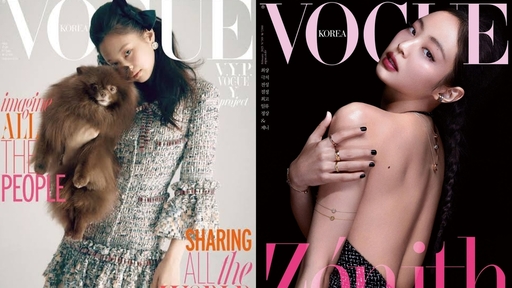 Kolase kover majalah Vogue Korea - Jennie BLACKPINK: Edisi Mei 2020 (kiri) dan edisi Februari 2023 (kanan) Photo by Vogue Korea from Instagram