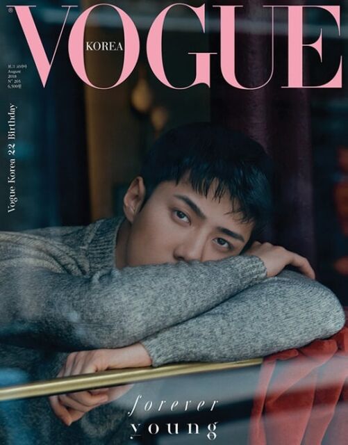 Kover majalah Vogue Korea edisi Agustus 2018 - Sehun EXO Photo by Y. Shin from Soompi.com